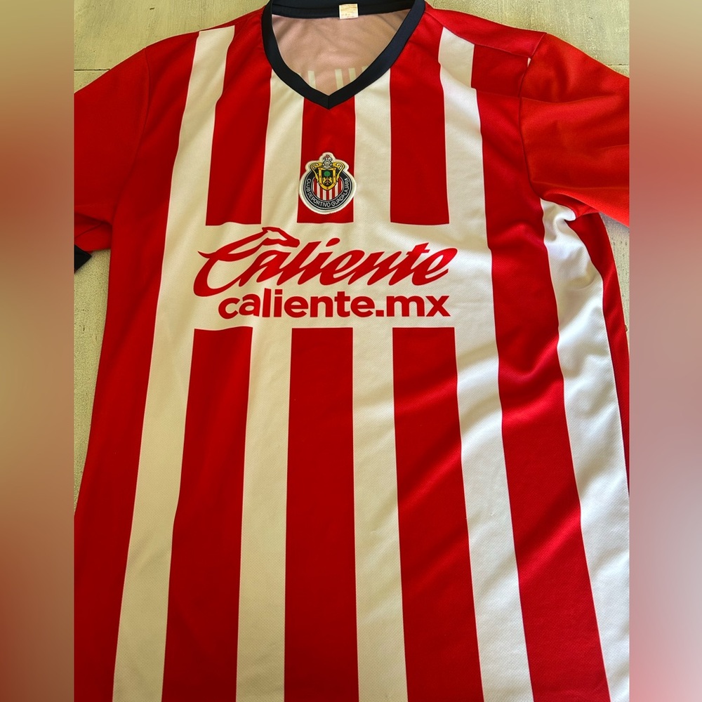 Chivas Red and White Striped Mexican Soccer Team Jersey